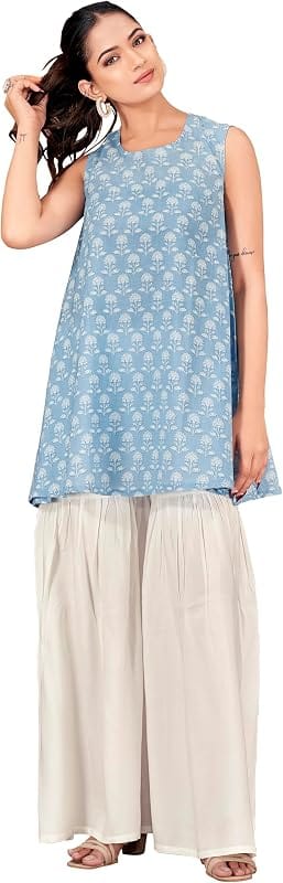 Mabish By Sonal Jain Blue Cotton Sleeveless Co-Ord Set
