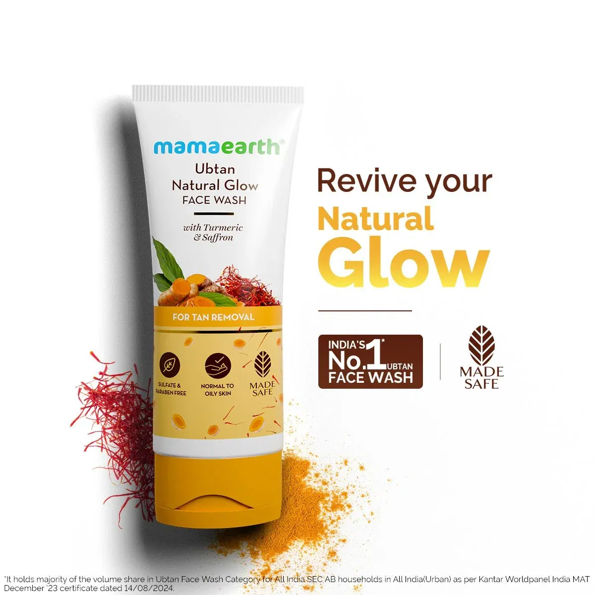 Ubtan Natural Glow Face Wash with Turmeric & Saffron, 100 ml Mamaearth sale