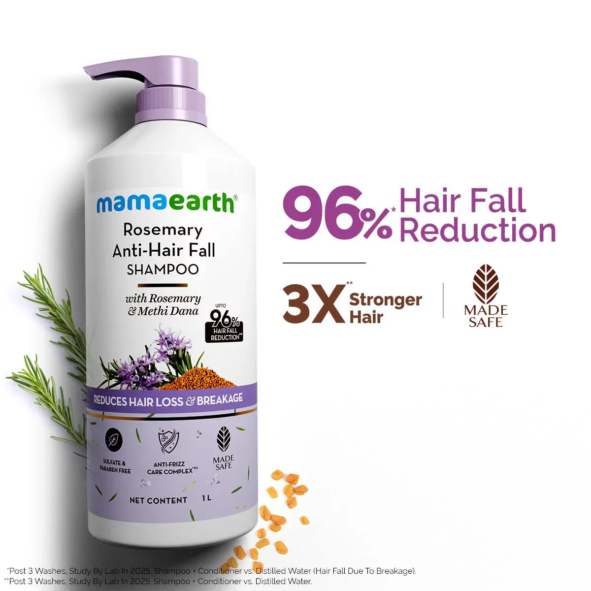 Rosemary Anti-Hair Fall Shampoo with Rosemary & Methi Dana for Reducing Hair Loss & Breakage - 1Litre Mamaearth sale
