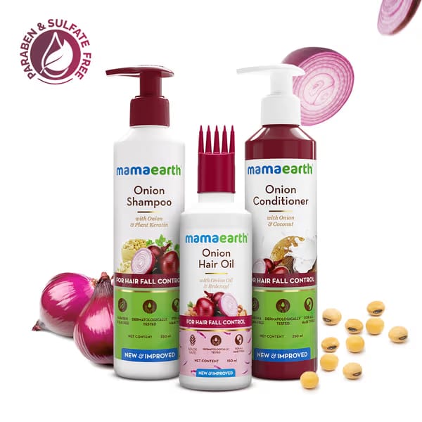 Mamaearth Onion Anti Hair Fall Spa Range with Shampoo + Conditioner + Oil for Hair Fall Control Nykaa sale