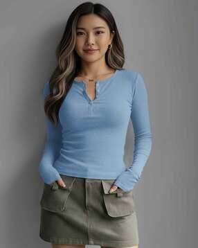MANGO Women Slim Fit Ribbed Top AJIO sale