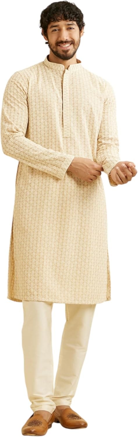 Manyavar Beige Kurta Pyjama Set