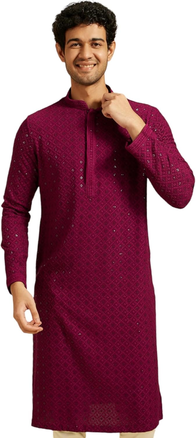 Manyavar Indigo Embroidered Kurta