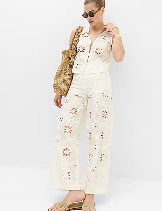 M&S Pure Cotton Cutwork Beach Trousers Marks & Spencer sale