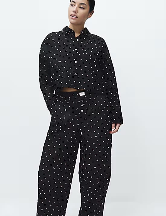 M&S Pure Cotton Floral Cropped Lounge Shirt Marks & Spencer sale