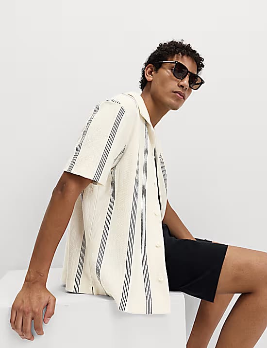 M&S Pure Cotton Striped Revere Polo Shirt Marks & Spencer sale