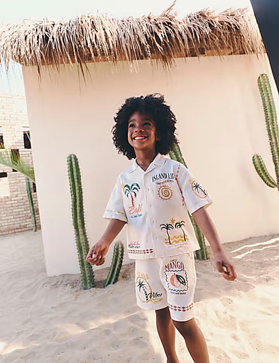 M&S Linen Blend Island Print Shorts, 2-8 Yrs Marks & Spencer sale