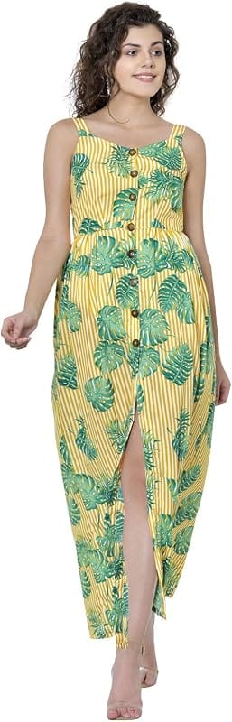 Martini Leaf Print Maxi Dress