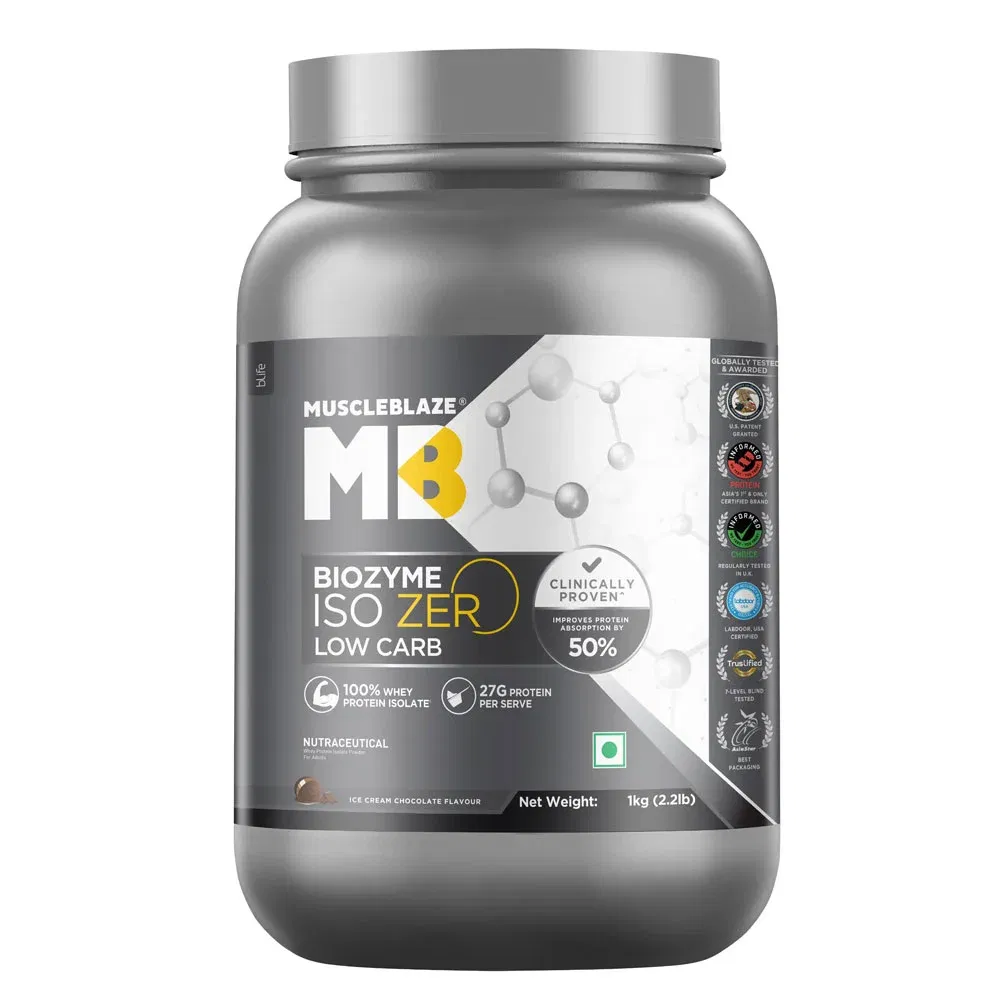 MuscleBlaze Biozyme Iso-Zero, 2.2 lb Low Carb Ice Cream Chocolate MuscleBlaze sale