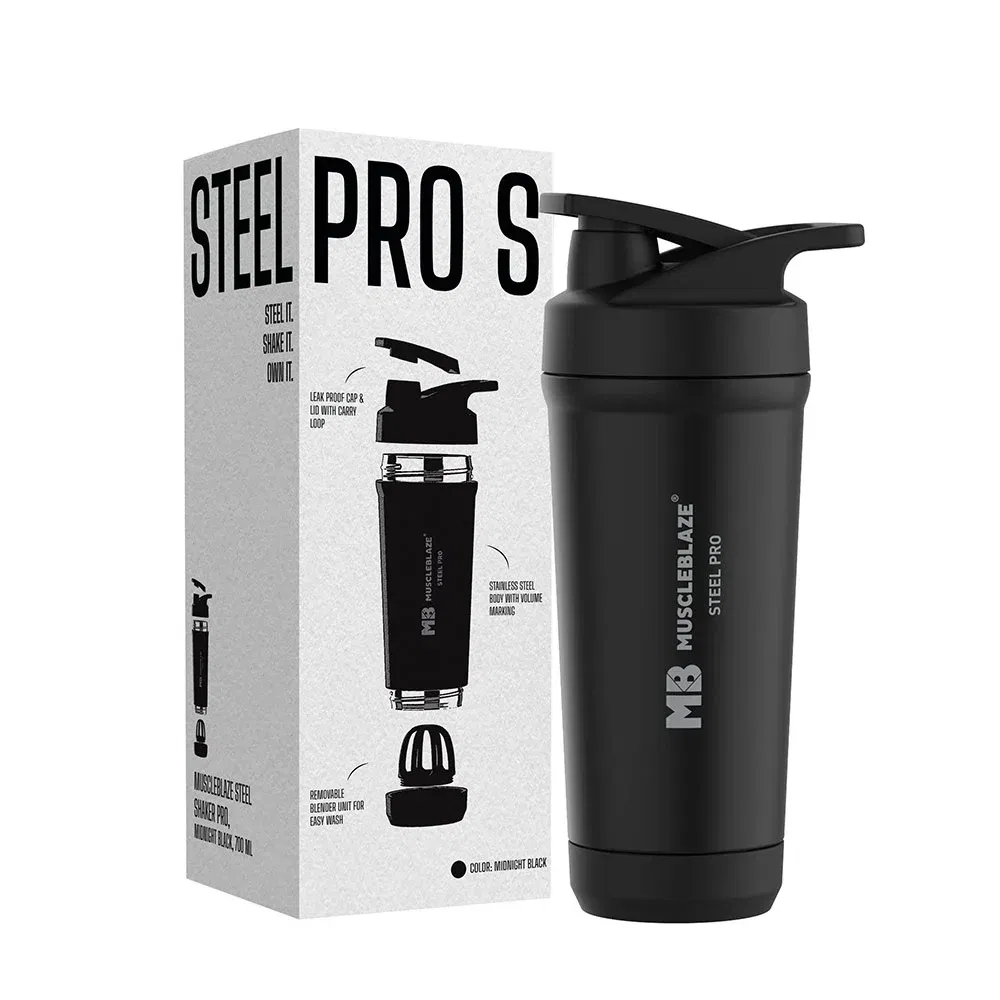 MuscleBlaze Steel Shaker Pro, Midnight Black 700 ml MuscleBlaze sale