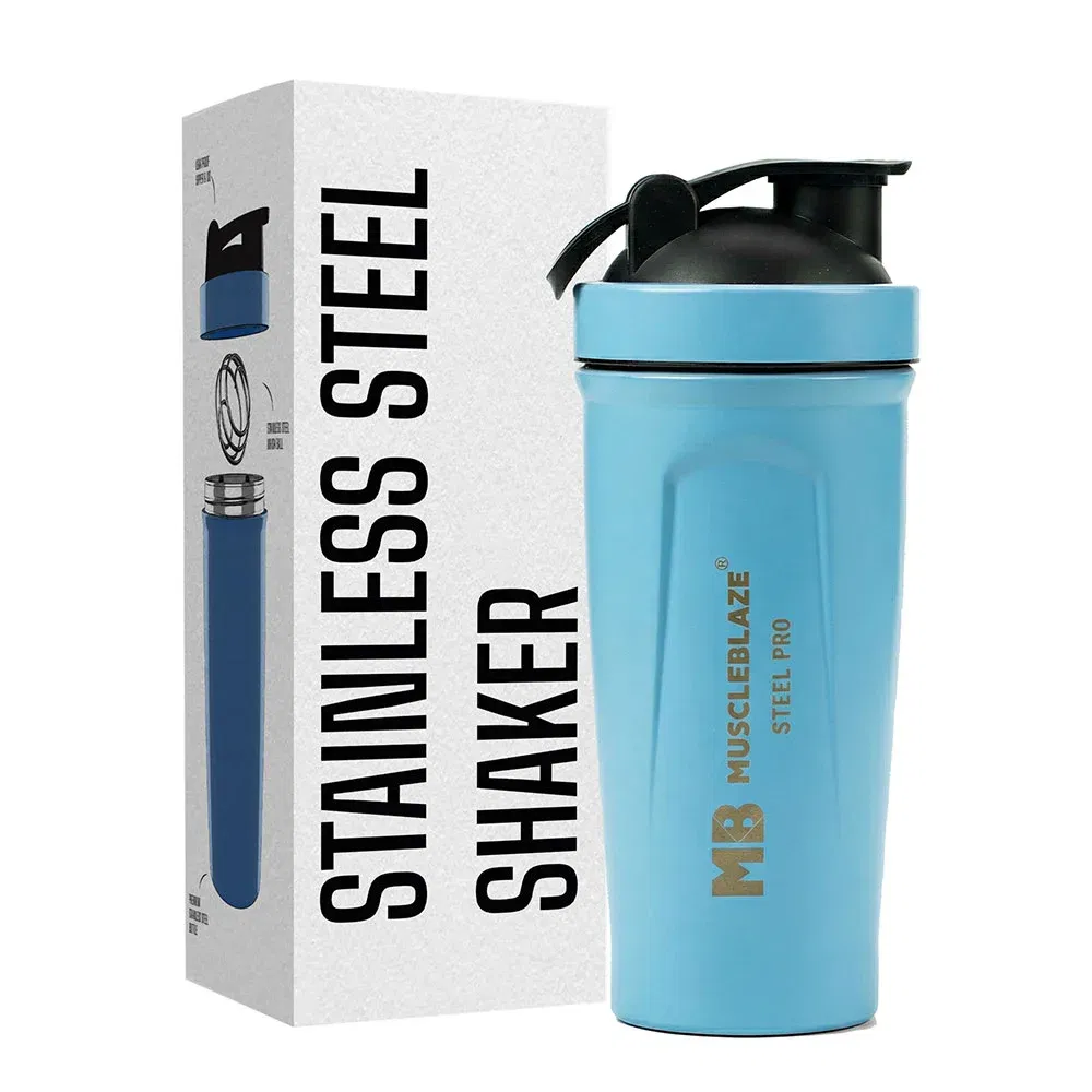 MuscleBlaze Stainless Steel Shaker, Blizzard Blue 700 ml MuscleBlaze sale