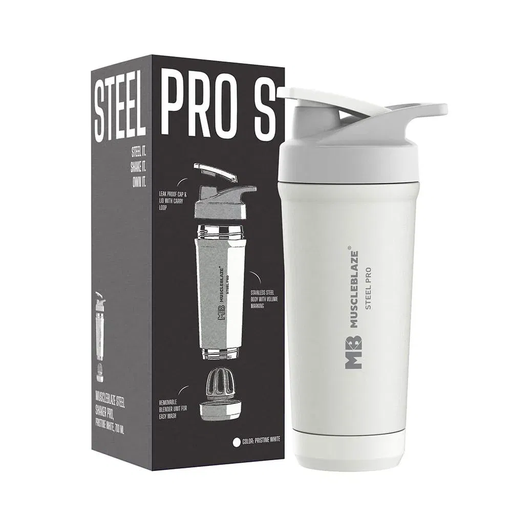 MuscleBlaze Stainless Steel Gym Shaker Pro, White 700 ml MuscleBlaze sale