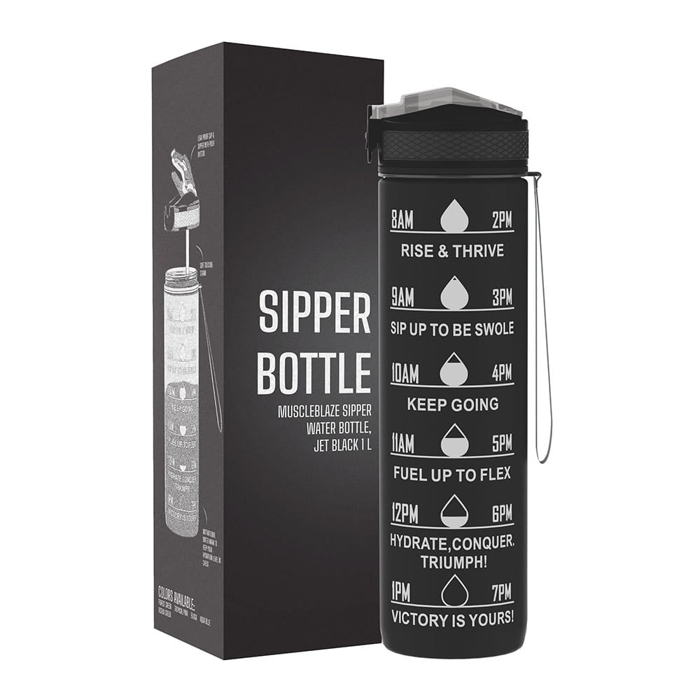 MuscleBlaze Sipper Water Bottle, Jet Black 1 L MuscleBlaze sale
