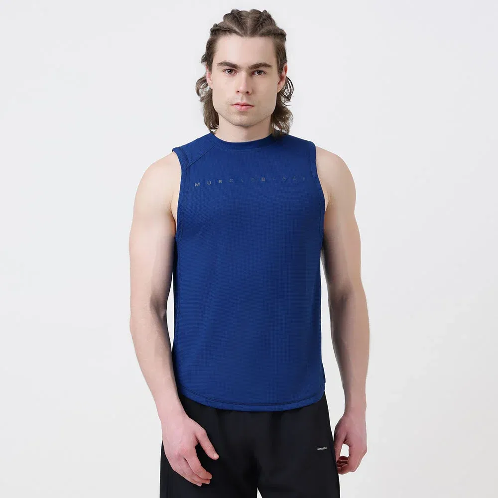 MuscleBlaze Patterned Dry-Fit Delt Tank, Poseidon MuscleBlaze sale