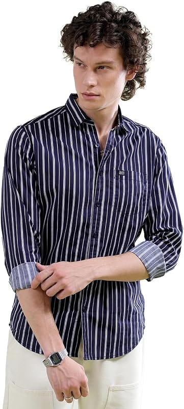 Snitch Striped Cotton Shirt – Navy and White