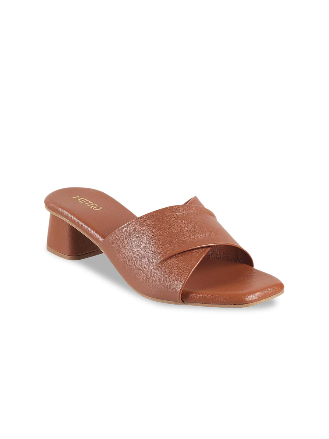 Metro Women Tan Block Heel Sandals