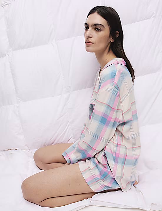 M&S Cotton Blend Checked Top Marks & Spencer India sale