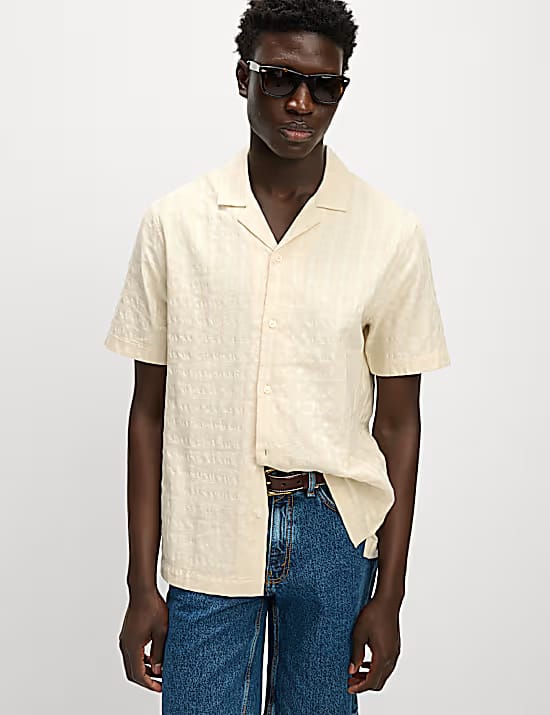 M&S Regular Fit Cotton Rich Textured Shirt Marks & Spencer India sale