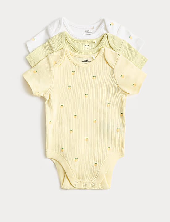 M&S 3 Pack Cotton Rich Bodysuits, 6.5 lbs to 3 Years Marks & Spencer India sale