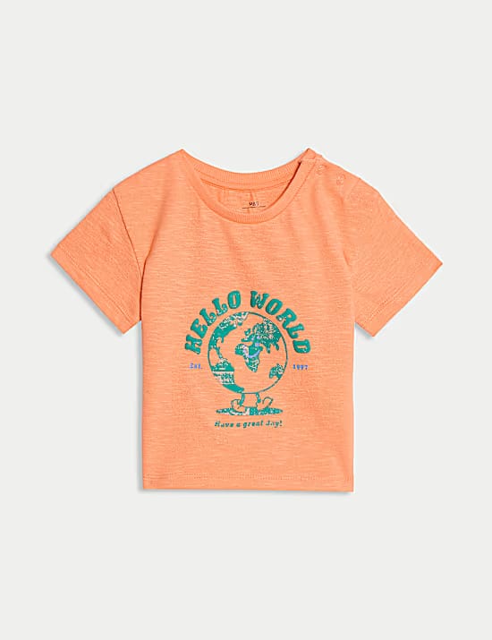 M&S Pure Cotton Hello World T-Shirt, 0-3 Years Marks & Spencer India sale