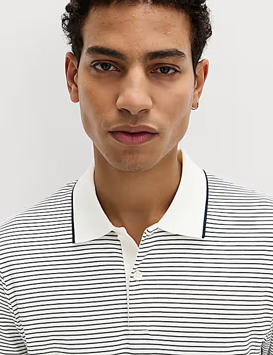 M&S Pure Cotton Striped Polo Shirt Marks & Spencer sale