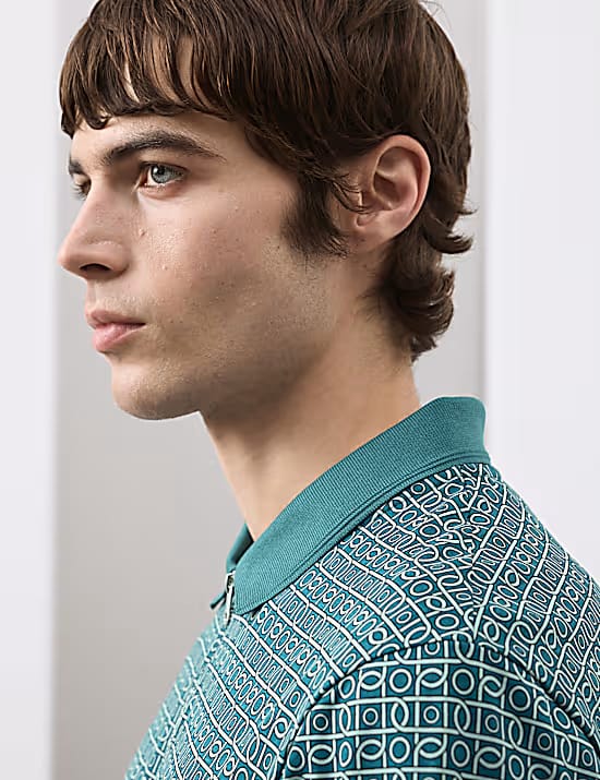 M&S Pure Supima Cotton Geometric Polo Shirt Marks & Spencer sale