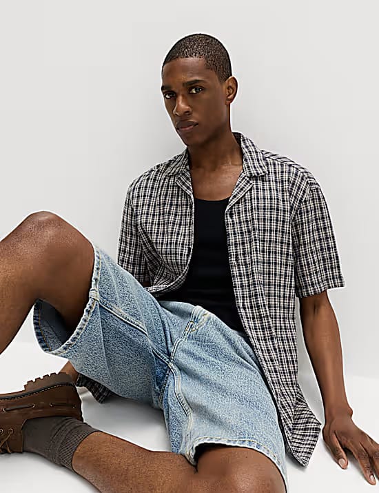M&S Pure Cotton Checked Shirt Marks & Spencer sale