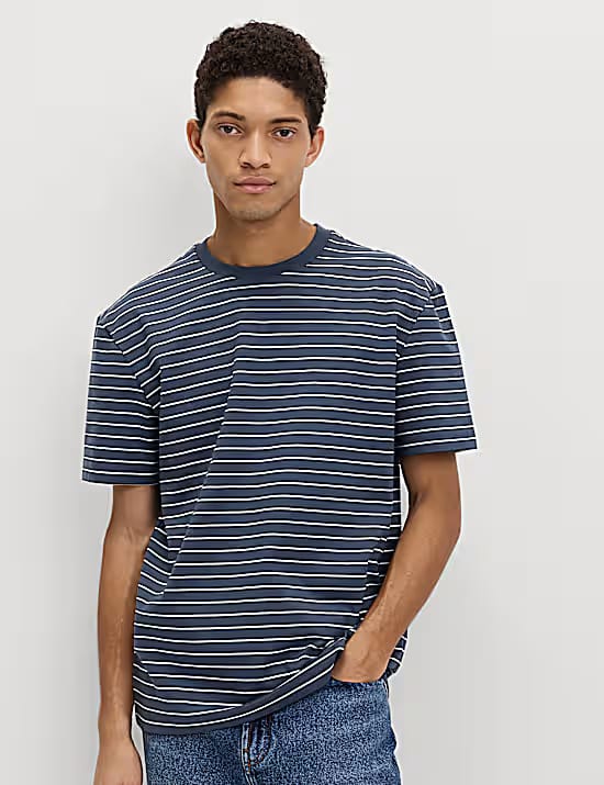 M&S Relaxed Fit Cotton Rich Stripe T-Shirt Marks & Spencer sale