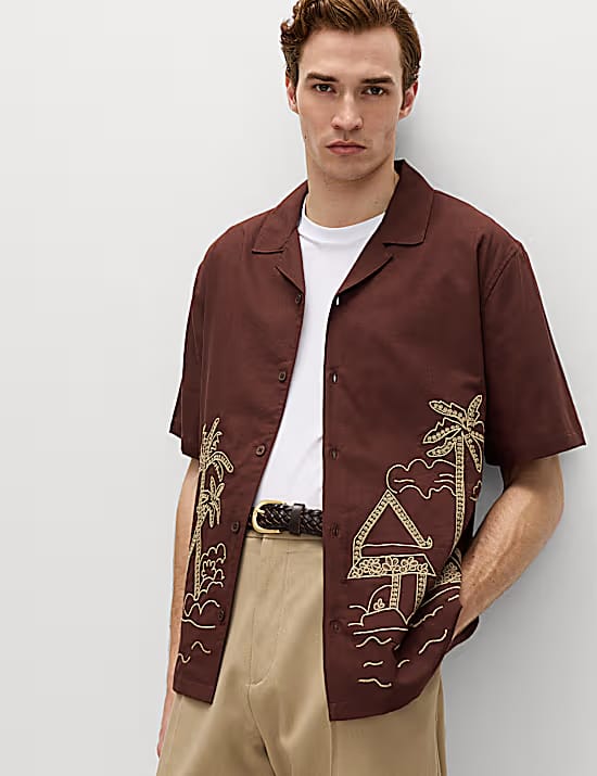 M&S Relaxed Fit Embroidered Short Sleeve Shirt Marks & Spencer sale