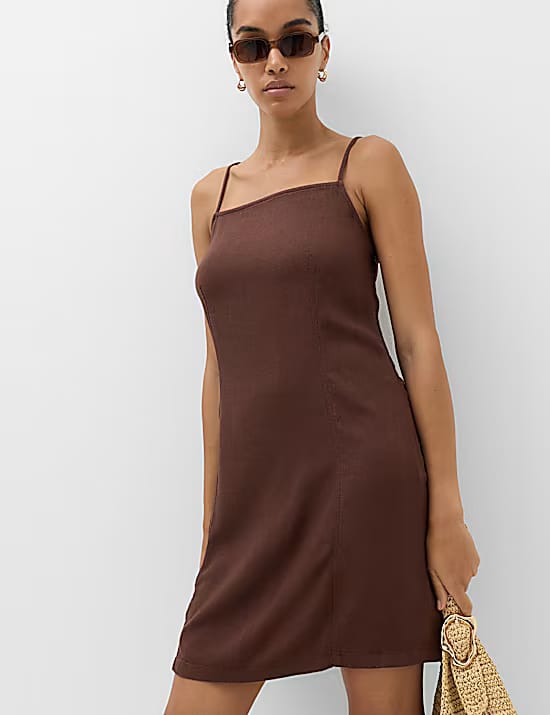 M&S Square Neck Mini Shift Dress with Linen Marks & Spencer sale