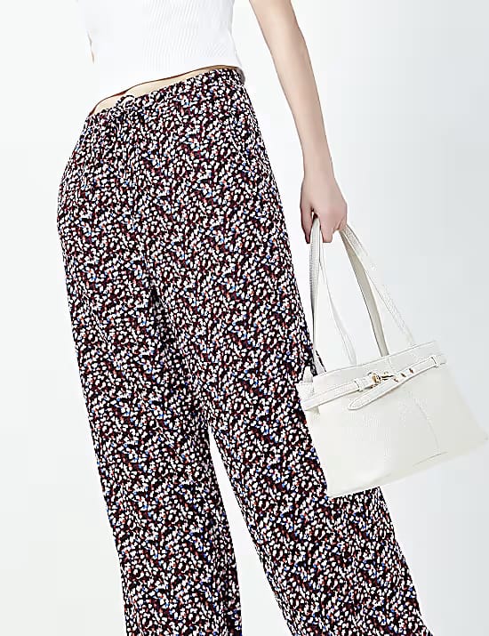 M&S Linen Rich Abstract Relaxed Fit Trousers Marks & Spencer sale