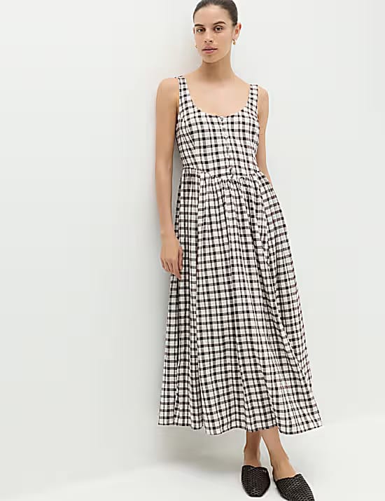 Linen Rich Printed Scoop Neck Corset Dress Marks & Spencer sale