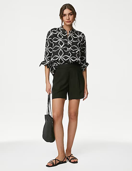 Pure Linen Printed Collared Relaxed Shirt Marks & Spencer sale