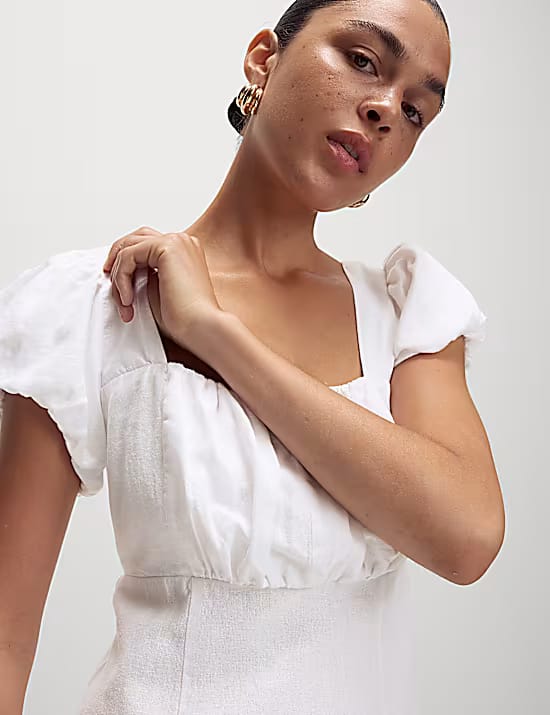 Linen Rich Puff Sleeve Mini Shift Dress Marks & Spencer sale