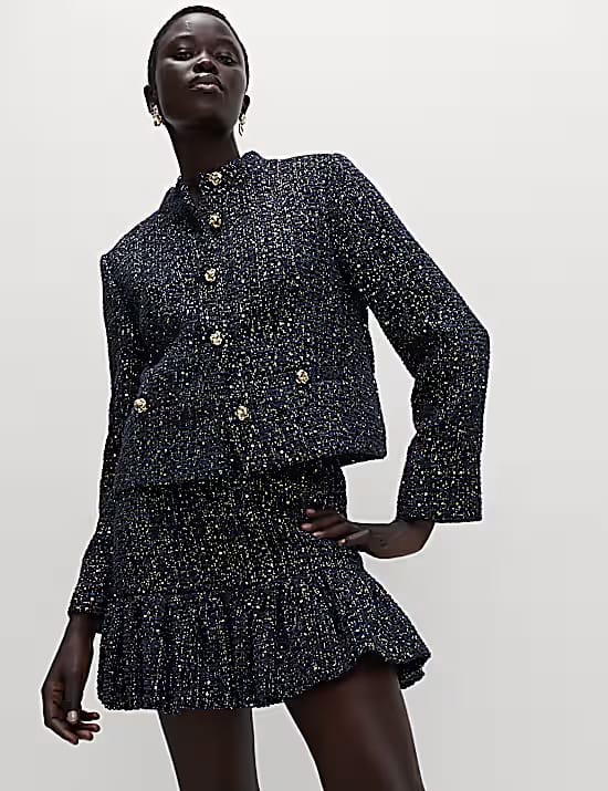 Sequin Sparkle Tweed Tiered Mini Skirt Marks & Spencer sale