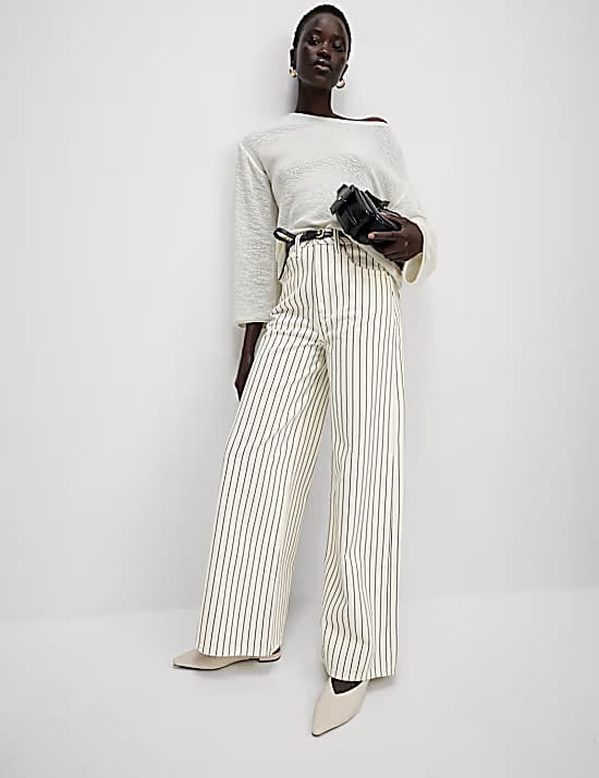Pure Cotton Striped Wide Leg Trousers Marks & Spencer sale