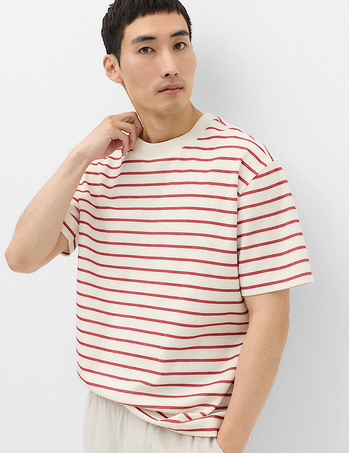 Cotton Rich Textured Breton T-Shirt (Men) M&S sale