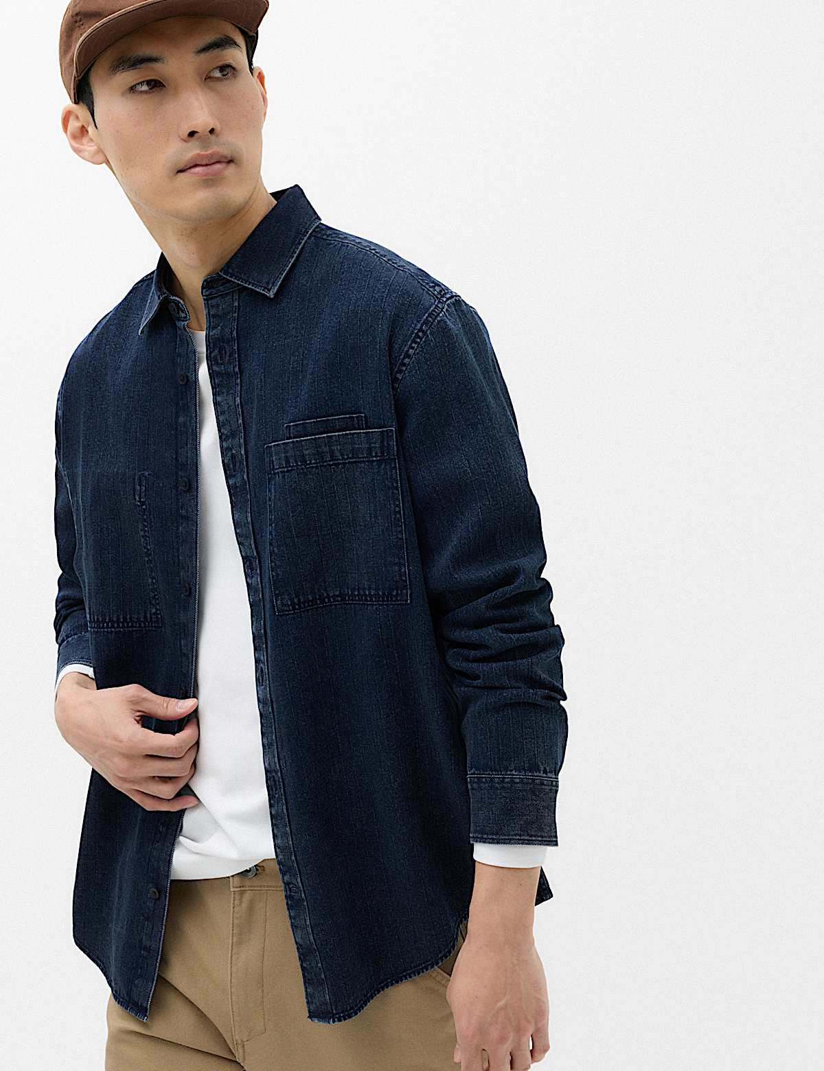 Regular Fit Pure Cotton Denim Stripe Shirt (Men) M&S sale