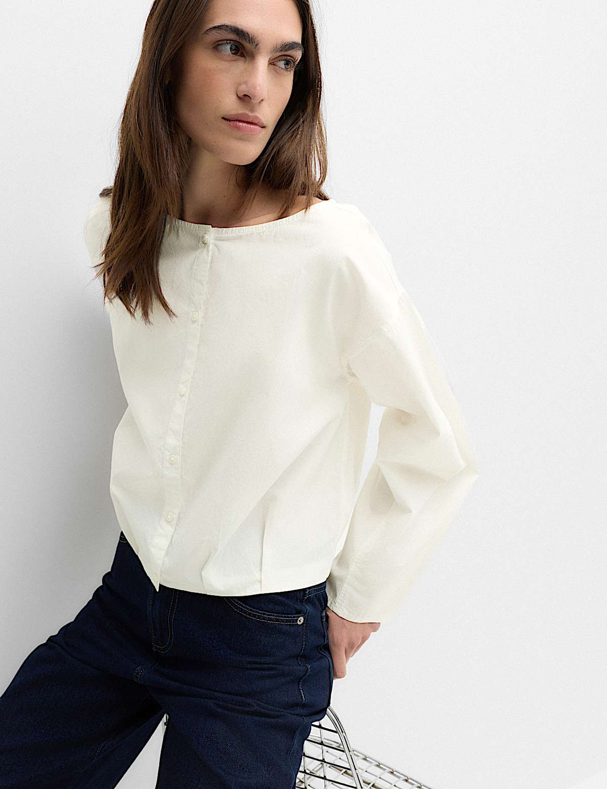 Pure Cotton Polka Dot Barrel Sleeve Blouse (Women) M&S sale
