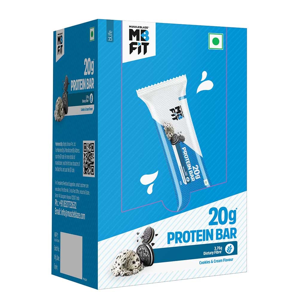 MuscleBlaze Protein Bar 20 g Protein, 6 bars, Cookies and Cream MuscleBlaze sale