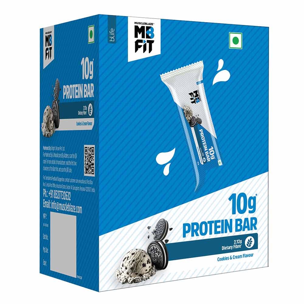 MuscleBlaze Protein Bar 10 g Protein, 6 bars, Cookies and Cream MuscleBlaze sale