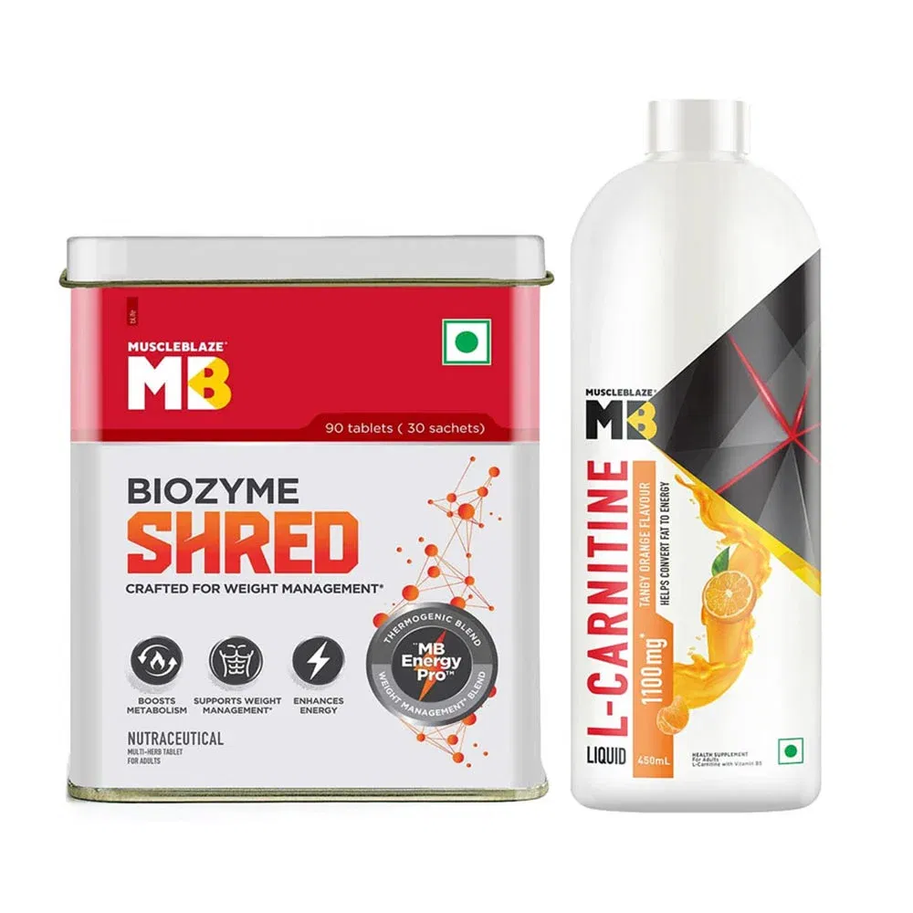 MuscleBlaze Liquid L-Carnitine 450 ml & Biozyme Shred 90 Tabs Combo MuscleBlaze sale