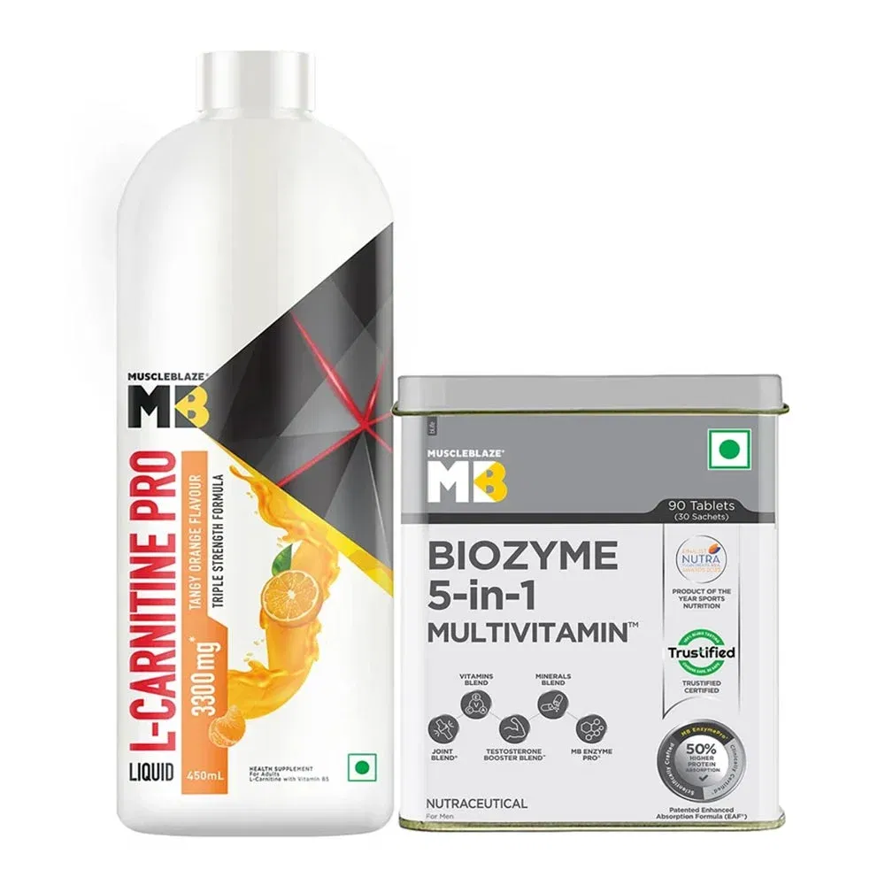 MuscleBlaze Liquid L-Carnitine PRO 450 ml & Biozyme 5-in-1 Multivitamin 90 Tabs Combo MuscleBlaze sale