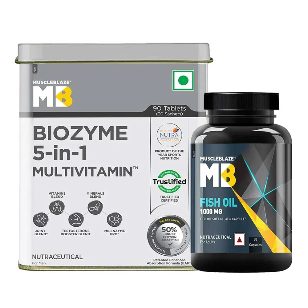 MuscleBlaze Biozyme 5-in-1 Multivitamin 90 Tabs & Fish Oil 30 Caps Combo MuscleBlaze sale