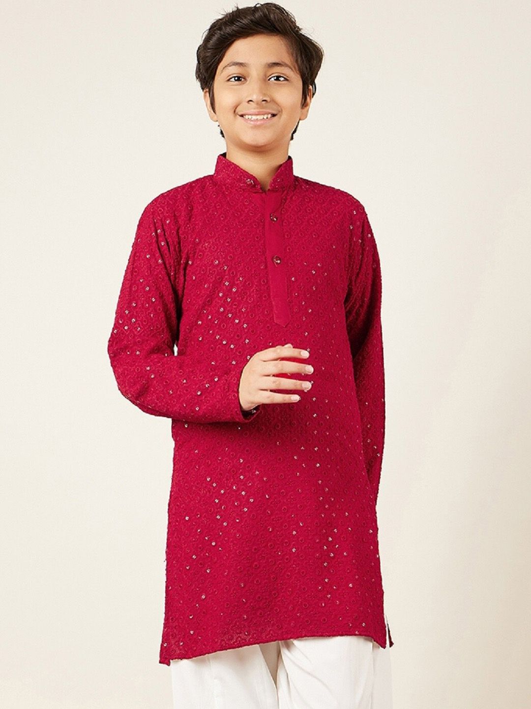 Aj DEZInES Boys Red Embroidered Sequinned Cotton Kurta Myntra sale