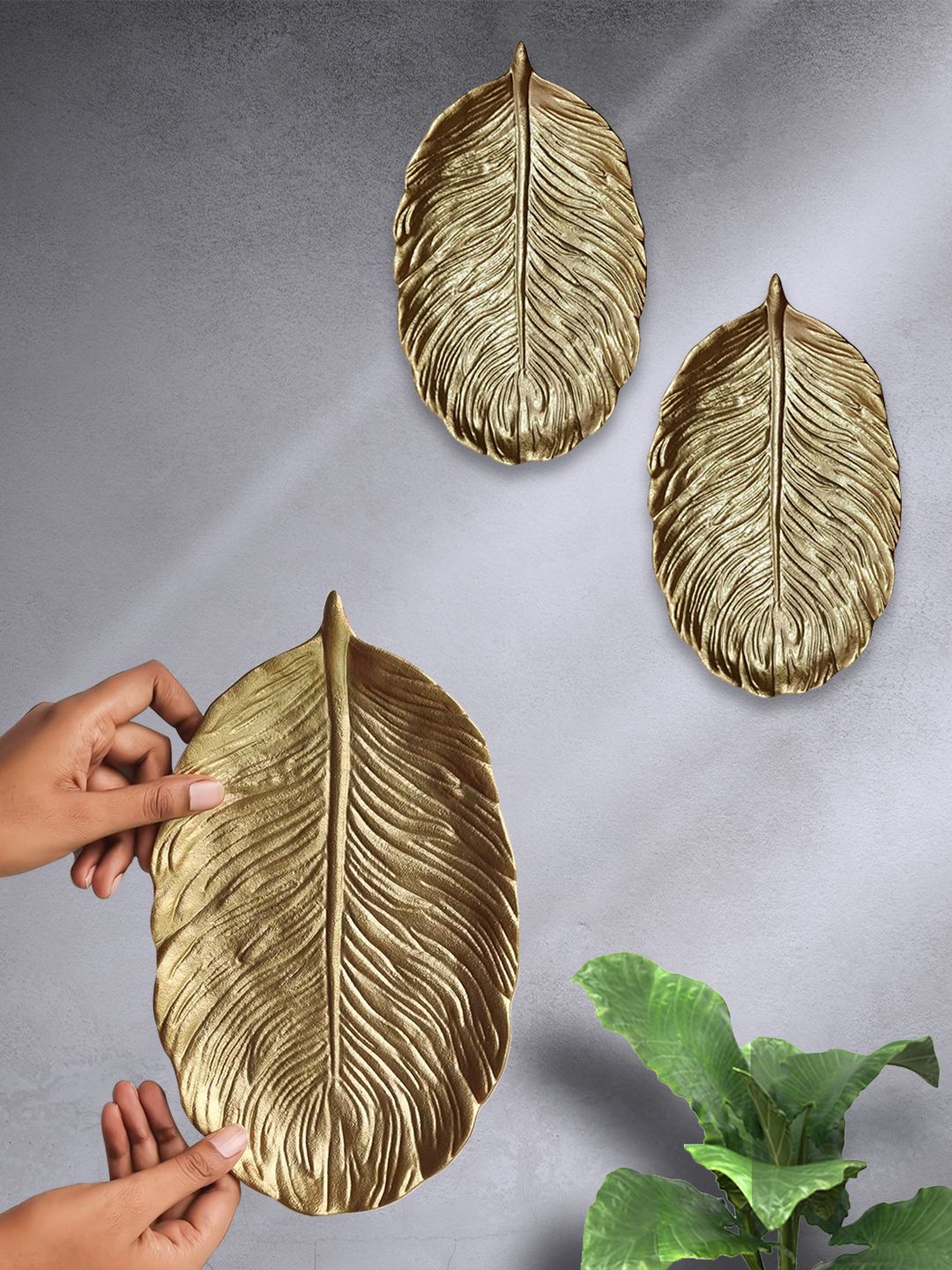 Art Street Gold-Toned Leaf Wall Plates, Set of 3 Myntra sale