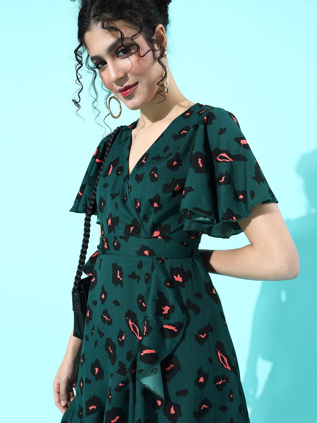 Berrylush Women Green Leopard Self-Tie Fit & Flare Dress Myntra sale