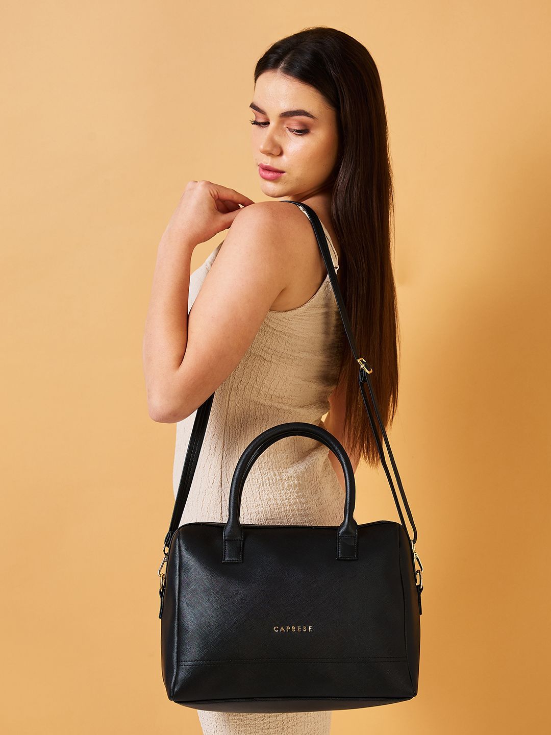Caprese Caprese Shavon Women Black Medium Satchel Bag Myntra sale