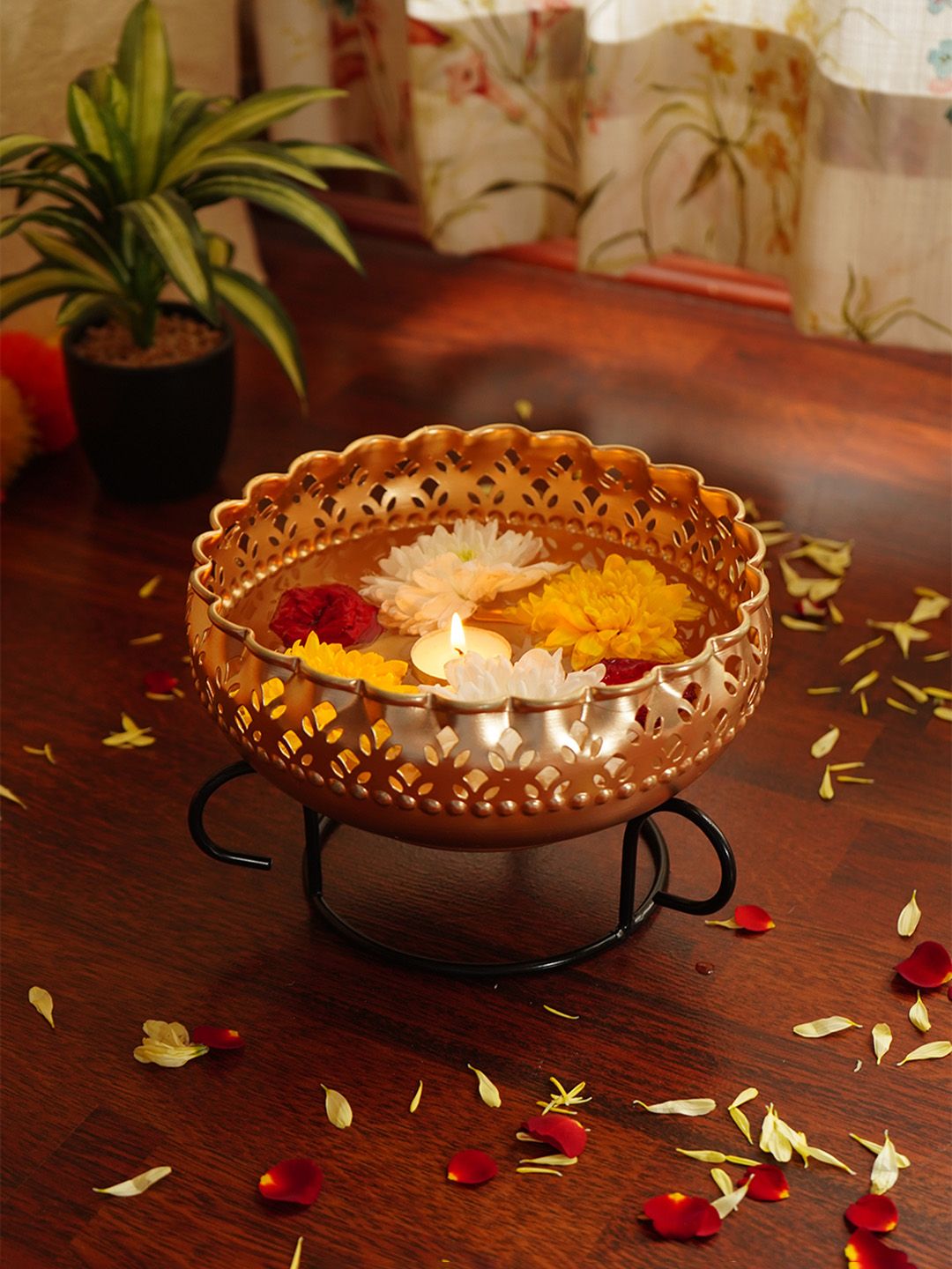 Nostrae by Ekhasa Gold-Toned Floral Urli Bowl With Stand Myntra sale