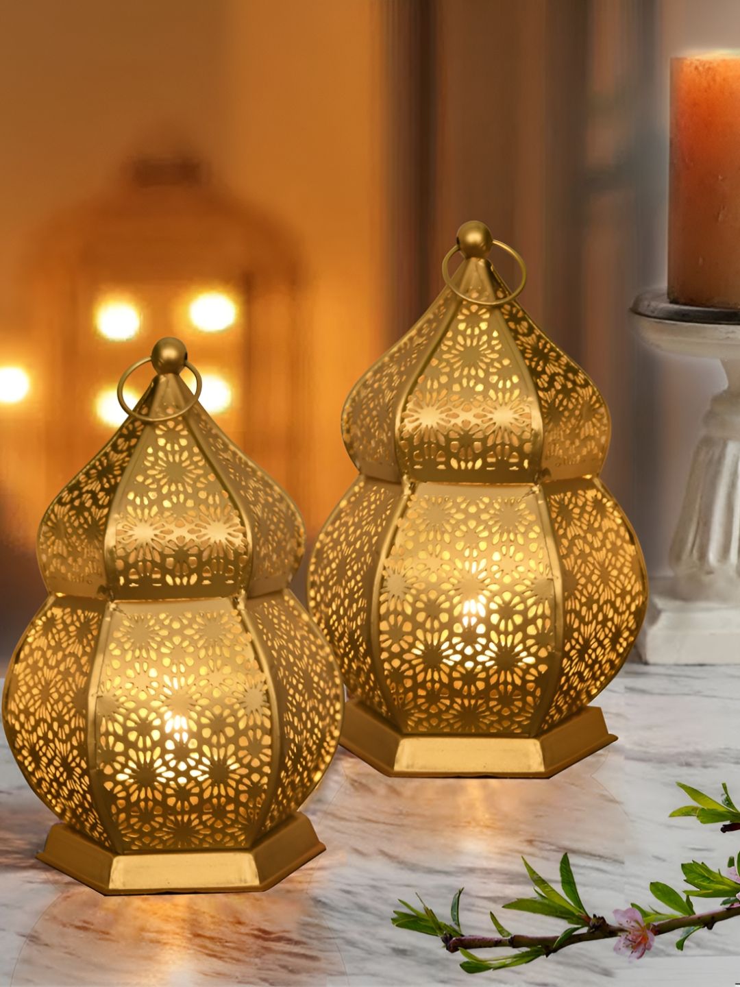 Homesake Gold-Toned Moroccan Tealight Lanterns, Set of 2 Myntra sale